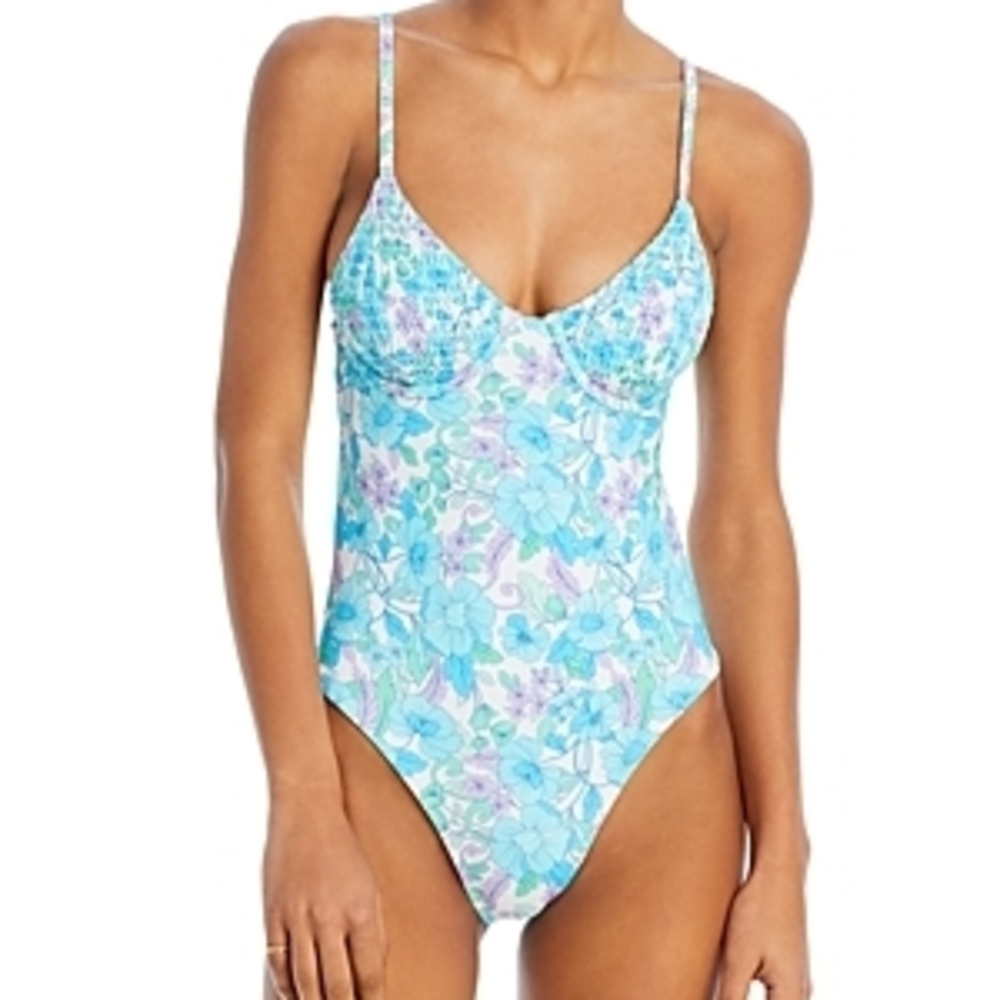 AQUA Smocked Underwire One Piece Swimsuit - Picture 2 of 6